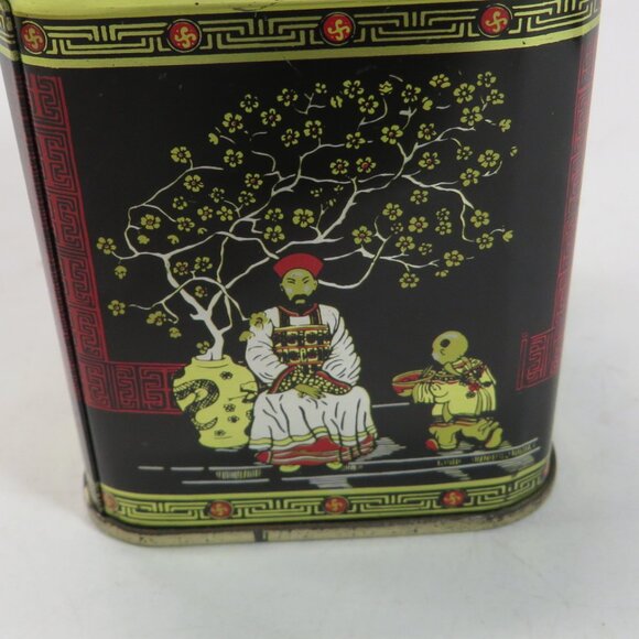 Asian Small 3" metal tin Red Black Gold Oriental design chinoiserie - Picture 4 of 14